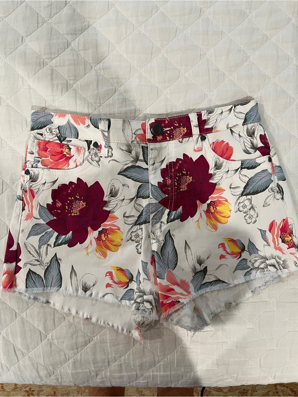 Kut from the Kloth Floral Cut-Off High-Waist Denim Shorts